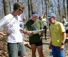 three orienteers looking over a map